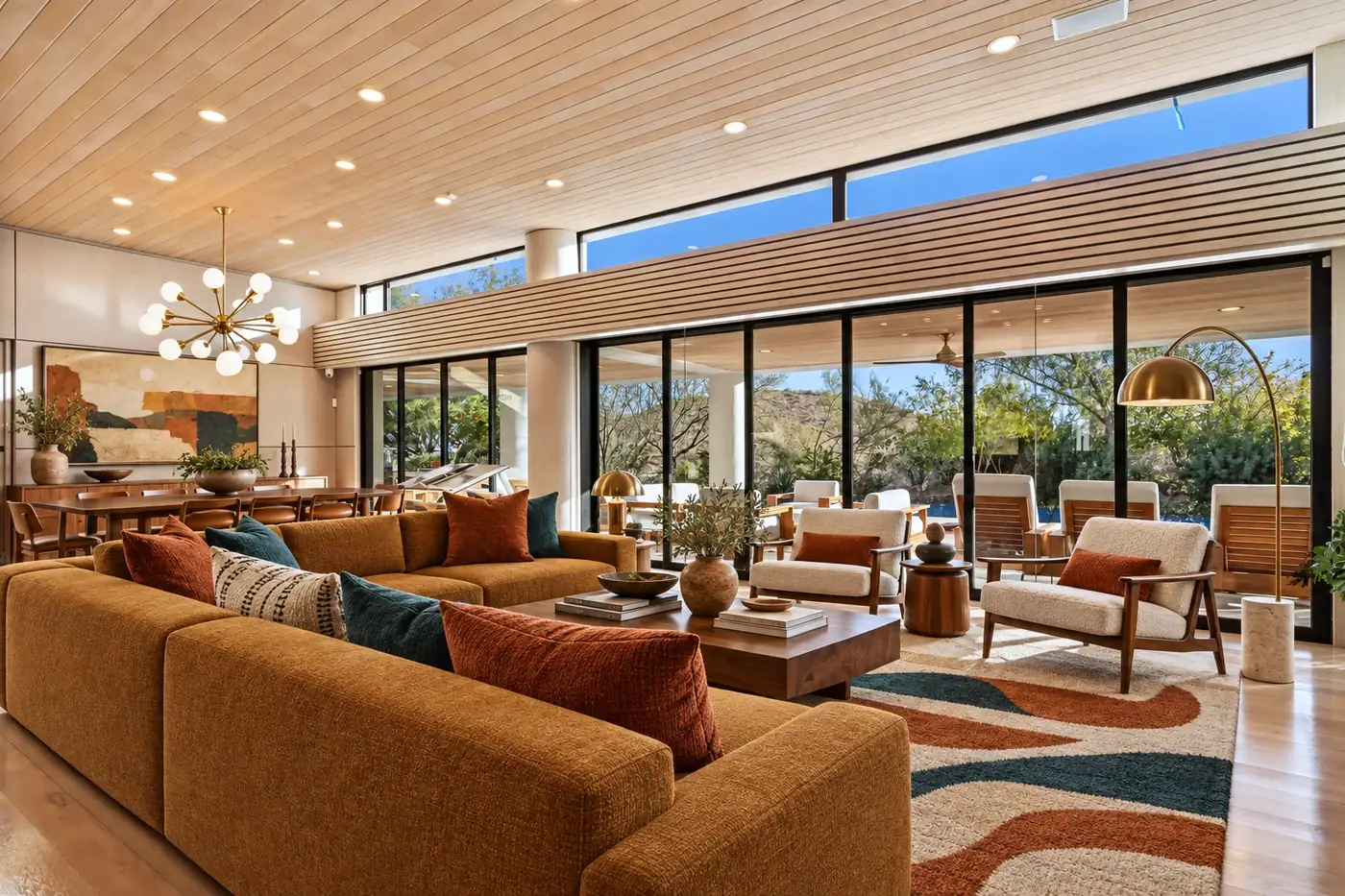 Living room restyled as Mid-century desert, an AI design concept
